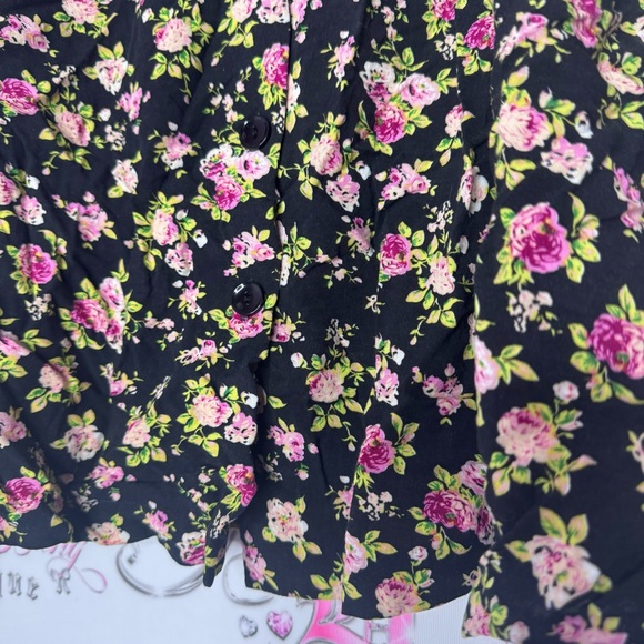 Plum skirt with flowers floral buttons black green pink mini skirt cute garden - Picture 5 of 8